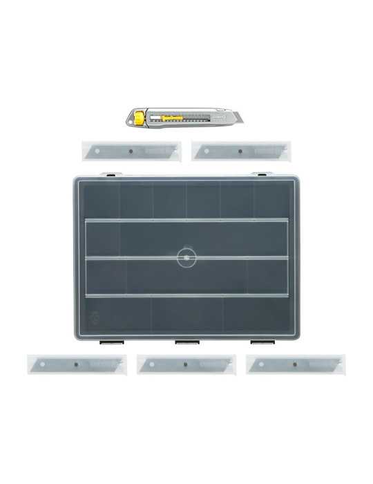 Cúter Metálico 18 mm + 50 Cuchillas + Organizador - Pack Interlock® STANLEY