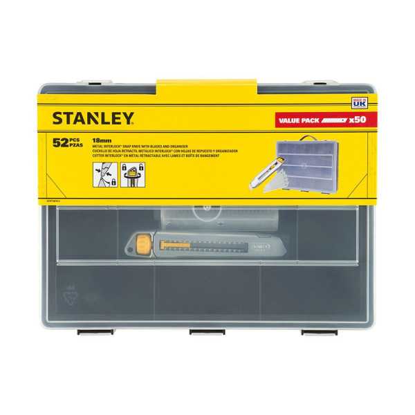 Cúter Metálico 18 mm + 50 Cuchillas + Organizador - Pack Interlock® STANLEY