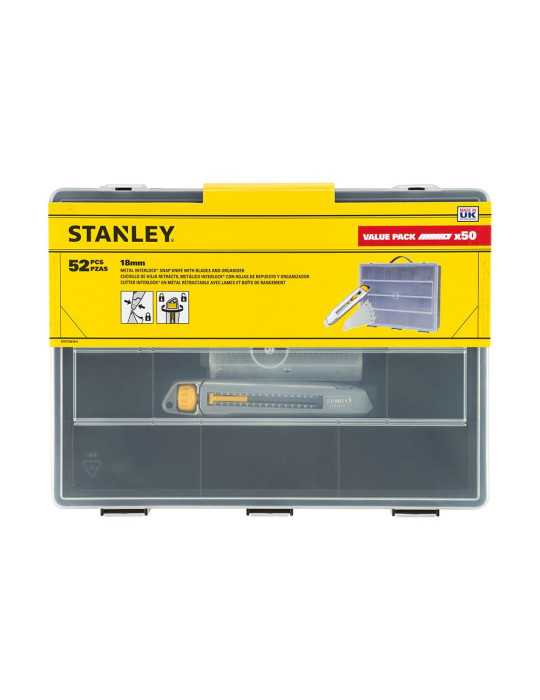 Cúter Metálico 18 mm + 50 Cuchillas + Organizador - Pack Interlock® STANLEY