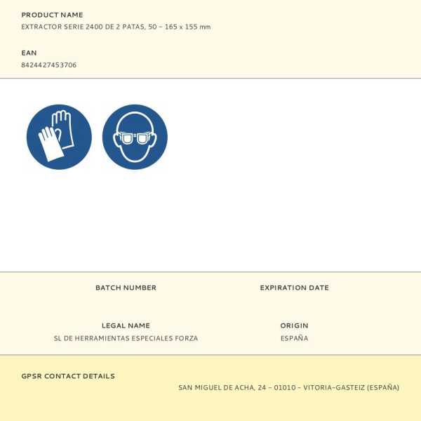 Extractor Serie 2400 de 2 Patas, 50 - 165 x 155 mm FORZA
