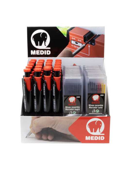 Marcador Portaminas + Recambios, Expositor 20 + 20 uds MEDID