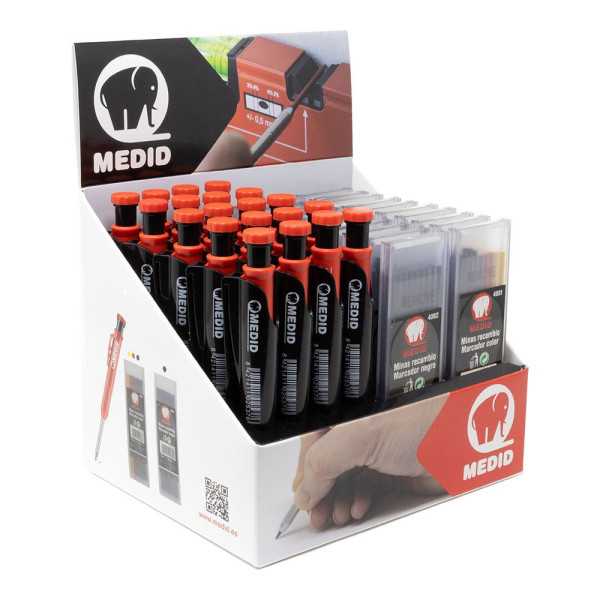 Marcador Portaminas + Recambios, Expositor 20 + 20 uds MEDID