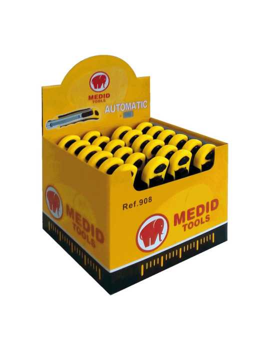 Cutter con Cambio de Cuchilla Automático 18 mm + 8 Cuchillas de Recambio, Expositor 24 uds MEDID