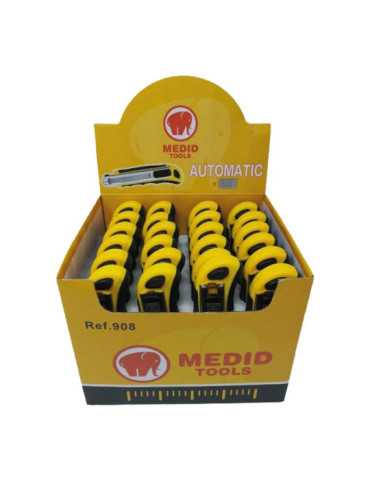 Cutter con Cambio de Cuchilla Automático 18 mm + 8 Cuchillas de Recambio, Expositor 24 uds MEDID 2