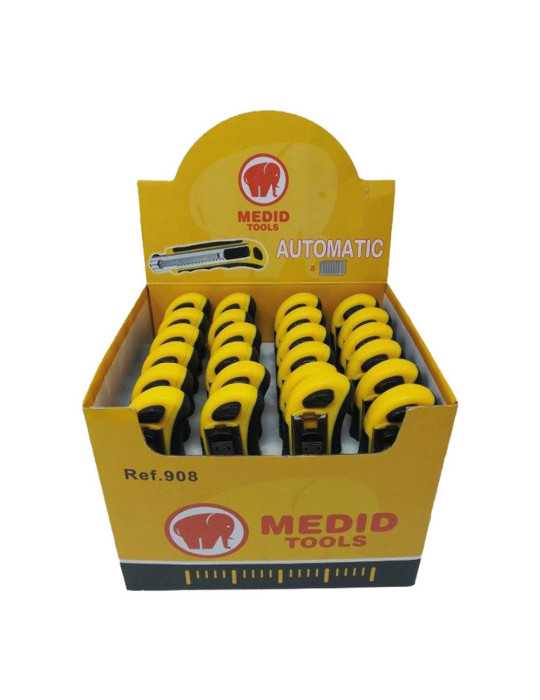Cutter con Cambio de Cuchilla Automático 18 mm + 8 Cuchillas de Recambio, Expositor 24 uds MEDID