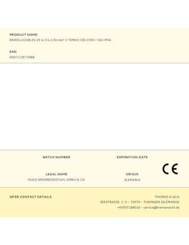 Enrollacables 25 m 3 G 2,50 mm² 2 Tomas Cee 230V / 16A IP44 BRENNENSTUHL 2