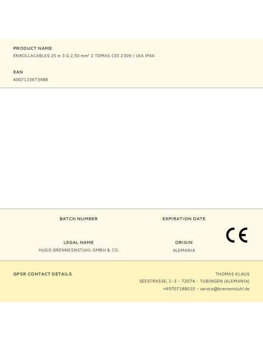 Enrollacables 25 m 3 G 2,50 mm² 2 Tomas Cee 230V / 16A IP44 BRENNENSTUHL