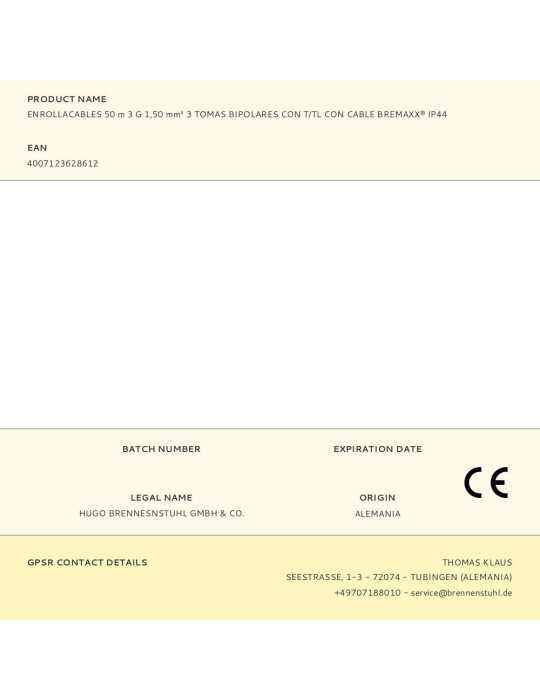 Enrollacables 50 m 3 G 1,50 mm² 3 Tomas Bipolares con T/Tl con Cable Bremaxx® IP44 BRENNENSTUHL
