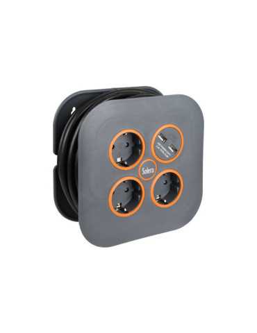 Enrollacables 05 m 3 G 1,50 mm² 3 Tomas 2P+T y 2 USB SOLERA
