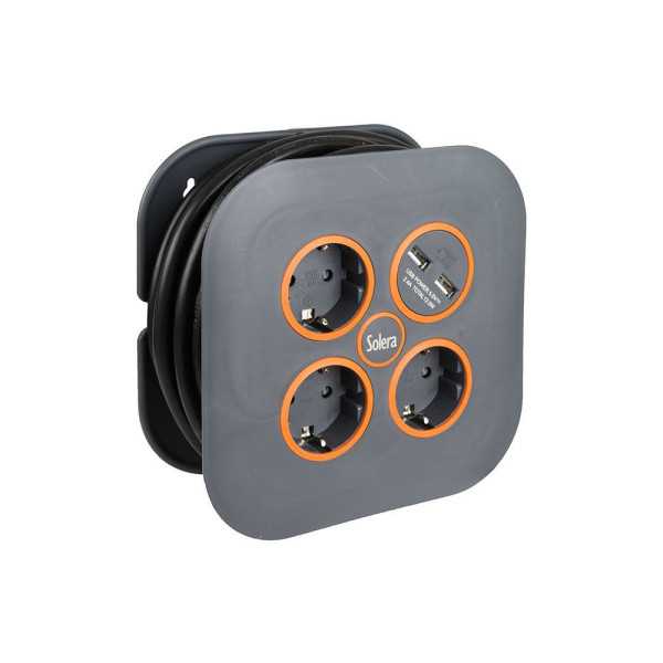 Enrollacables 05 m 3 G 1,50 mm² 3 Tomas 2P+T y 2 USB SOLERA