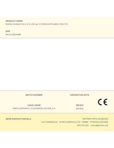 Enrollacables 10 m 3 G 1,00 mm² 4 Tomas Bipolares con T/Tl SOLERA 2