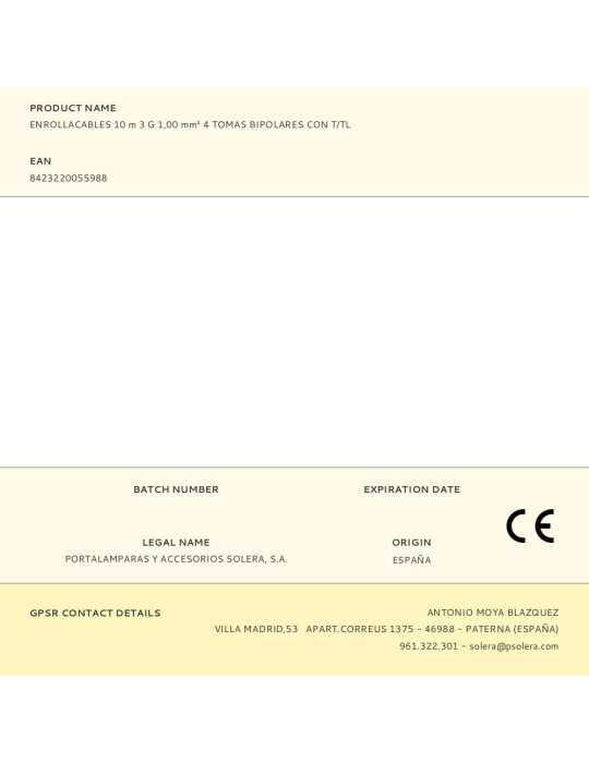 Enrollacables 10 m 3 G 1,00 mm² 4 Tomas Bipolares con T/Tl SOLERA