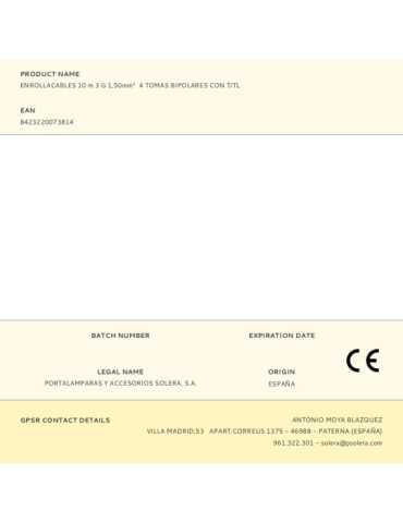 Enrollacables 10 m 3 G 1,50mm² 4 Tomas Bipolares con T/Tl SOLERA 2