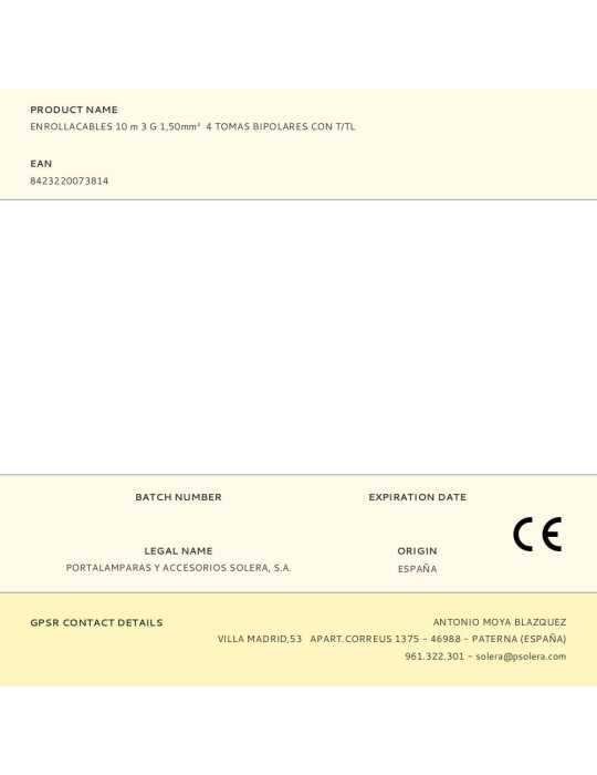Enrollacables 10 m 3 G 1,50mm² 4 Tomas Bipolares con T/Tl SOLERA