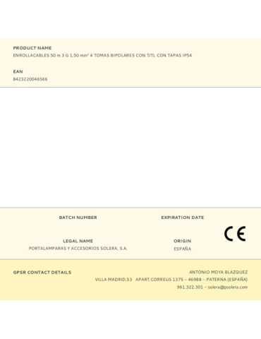 Enrollacables 50 m 3 G 1,50 mm² 4 Tomas Bipolares con T/Tl con Tapas IP54 SOLERA 2