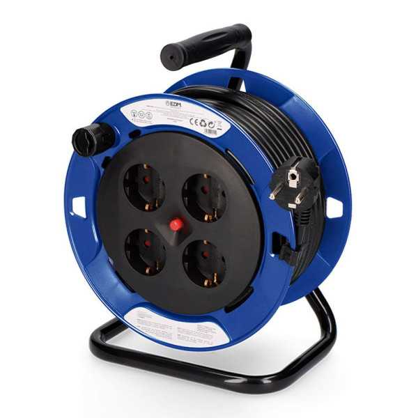 Enrollacables 15 m 3 G 1,50 mm² 4 Tomas Bipolares con T/Tl Profesional con Protector Termico EDM