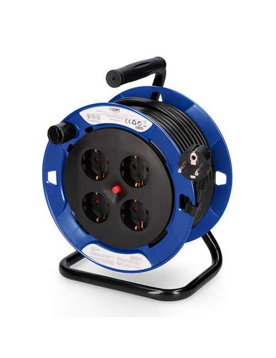 Enrollacables 15 m 3 G 1,50 mm² 4 Tomas Bipolares con T/Tl Profesional con Protector Termico EDM