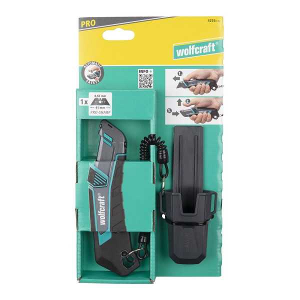 Cúter de Seguridad con Funda y Cordón WOLFCRAFT