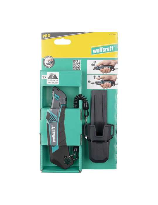 Cúter de Seguridad con Funda y Cordón WOLFCRAFT