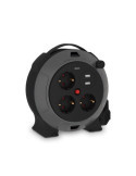 Enrollacables con 2 USB A, 3 Tomas 2P+TT Schuko, 16 A, 230 V~, H05VV-F 3 G 1,5 mm², 5 m, Negro/Gris SIMON