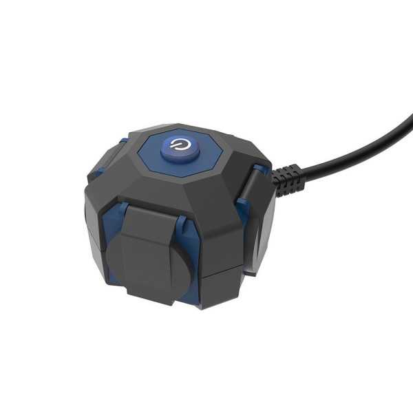 Base Múltiple 4 Tomas Schuko, Interruptor, IP44, 1,5 m de Cable H07RN-F 3G1,5 mm², 16A 230V~, Negra/Azul SIMON