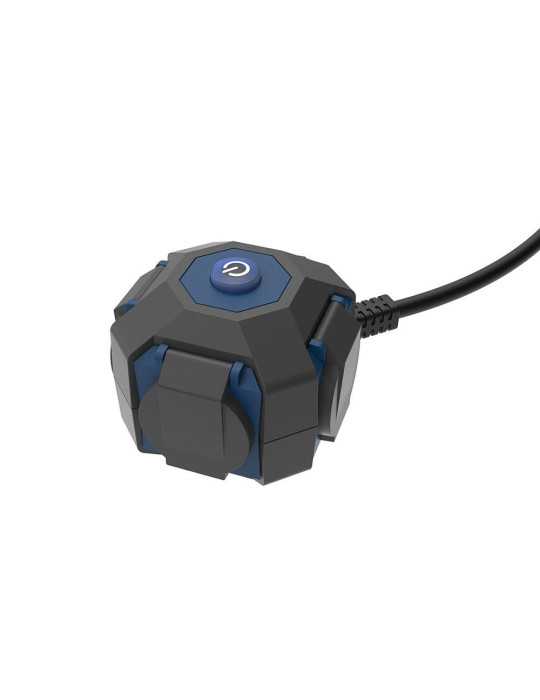 Base Múltiple 4 Tomas Schuko, Interruptor, IP44, 1,5 m de Cable H07RN-F 3G1,5 mm², 16A 230V~, Negra/Azul SIMON