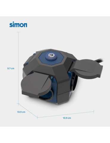 Base Múltiple 4 Tomas Schuko, Interruptor, IP44, 1,5 m de Cable H07RN-F 3G1,5 mm², 16A 230V~, Negra/Azul SIMON 2