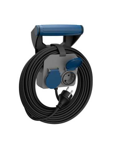 Base Múltiple 2 Tomas Schuko, IP44, 10 m de Cable H05RR-F 4G1,5 mm², 16A 230V~, Gris/Azul/Negro SIMON
