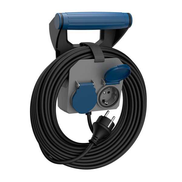 Base Múltiple 2 Tomas Schuko, IP44, 10 m de Cable H05RR-F 4G1,5 mm², 16A 230V~, Gris/Azul/Negro SIMON