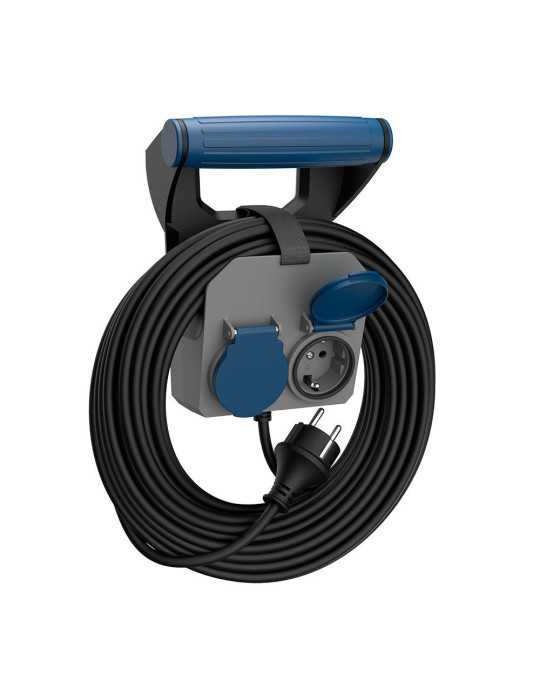Base Múltiple 2 Tomas Schuko, IP44, 10 m de Cable H05RR-F 4G1,5 mm², 16A 230V~, Gris/Azul/Negro SIMON