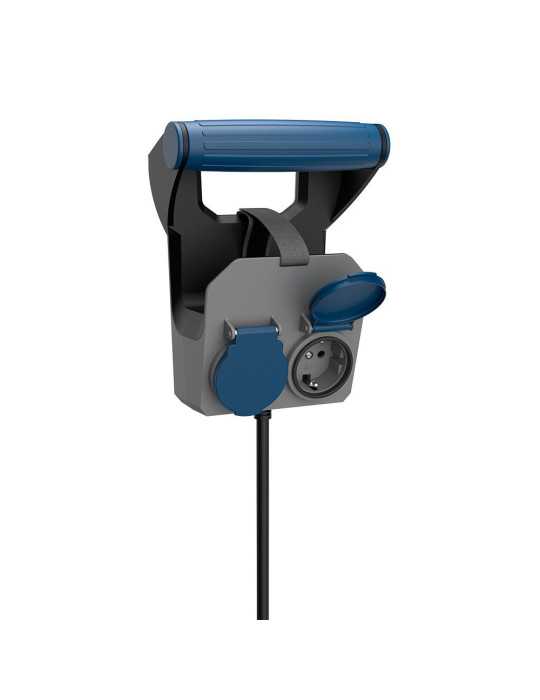 Base Múltiple 2 Tomas Schuko, IP44, 10 m de Cable H05RR-F 4G1,5 mm², 16A 230V~, Gris/Azul/Negro SIMON