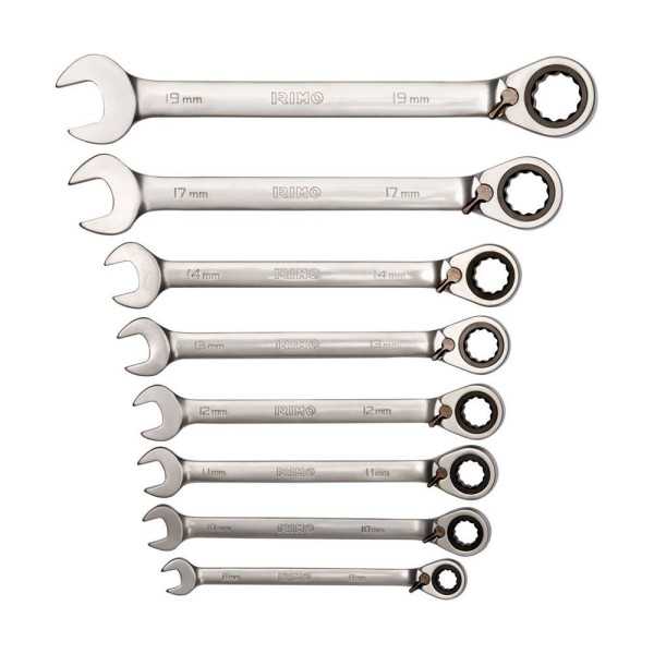 Llave Combinada con Carraca Fija 8 - 19 mm, Juego 8 Piezas IRIMO
