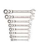 Llave Combinada con Carraca Cabeza Flexible Fija 8 - 19 mm, Juego 8 Piezas IRIMO