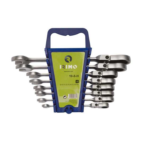 Llave Combinada con Carraca Cabeza Flexible Fija 8 - 19 mm, Juego 8 Piezas IRIMO