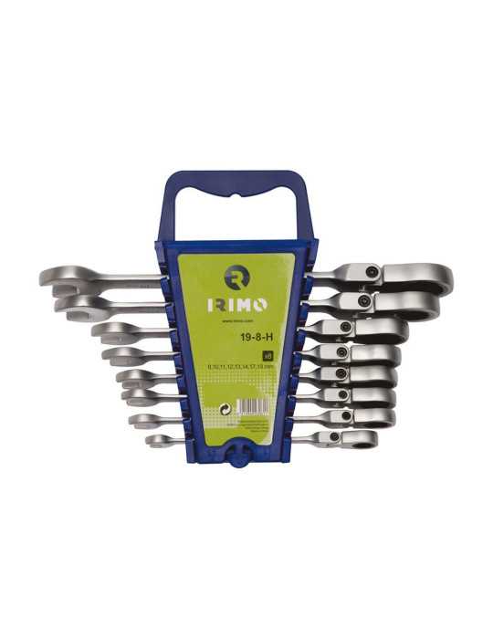 Llave Combinada con Carraca Cabeza Flexible Fija 8 - 19 mm, Juego 8 Piezas IRIMO