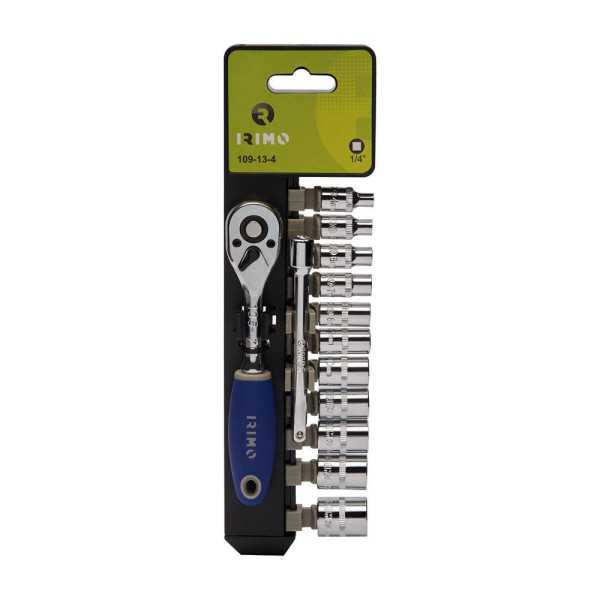 Llave de Carraca ¼ pulg, Vasos, Alargador, 13 Piezas IRIMO
