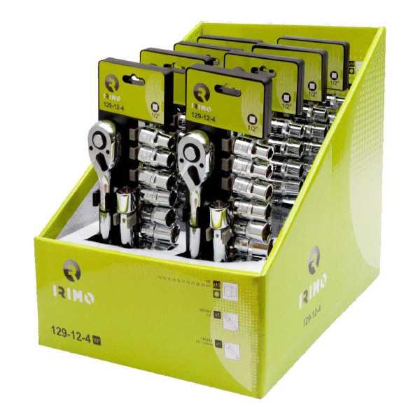 Llave de Carraca ½ pulg, 10 Vasos 10 - 24 mm, Alargadera 125 mm, Juego 12 Piezas IRIMO