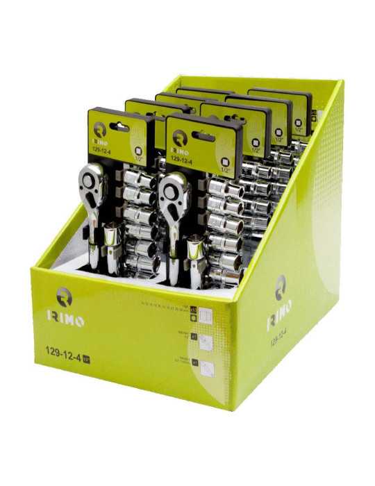 Llave de Carraca ½ pulg, 10 Vasos 10 - 24 mm, Alargadera 125 mm, Juego 12 Piezas IRIMO