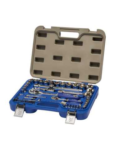 Llave de Carraca ½ y ¼ pulg, Vasos Hexagonales ½ 8-32mm y ¼ 4-13mm, Juego 58 Piezas IRIMO