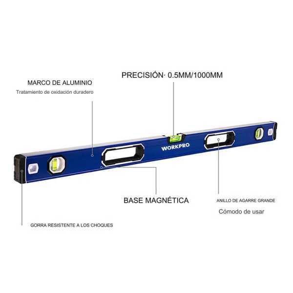 Nivel de Burbuja Pro con Base Magnética 60 cm WORKPRO