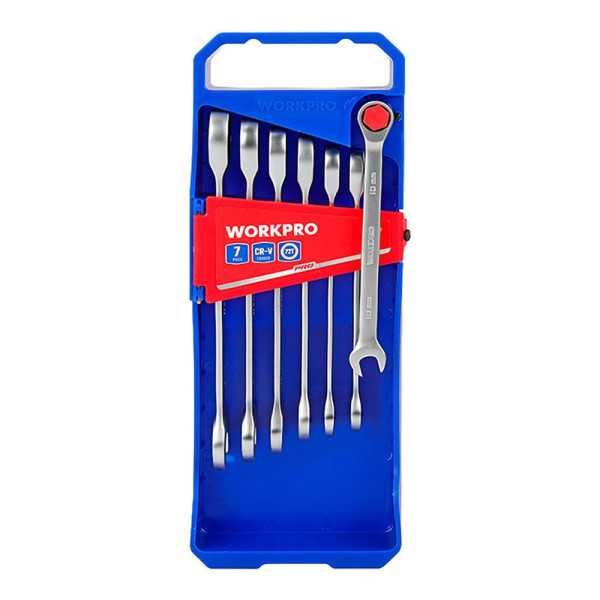 Llave Mixta de Carraca, Métricas 10-11-12-13-14-15-16 mm, Juego 7 Piezas WORKPRO