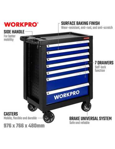 Carro Herramientas, 7 Cajones (Herramienta No Incluida), 77 x 47 x 97 cm WORKPRO 2
