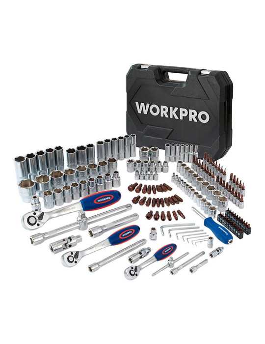 Juego Herramientas, Mecánico, ¼ pulg + 3/8 pulg + ½ pulg, 172 Piezas WORKPRO