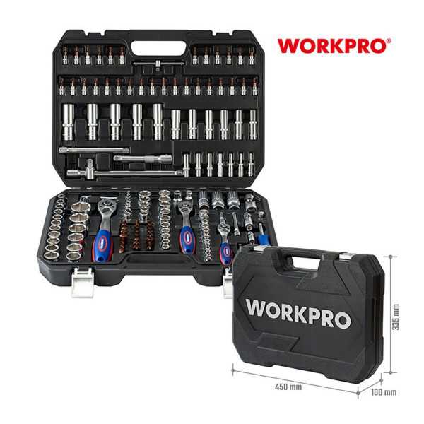 Juego Herramientas, Mecánico, ¼ pulg + 3/8 pulg + ½ pulg, 172 Piezas WORKPRO