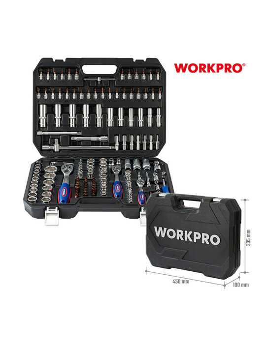 Juego Herramientas, Mecánico, ¼ pulg + 3/8 pulg + ½ pulg, 172 Piezas WORKPRO
