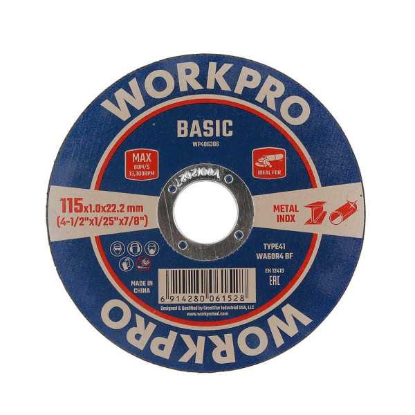 Lote de 100 Unidades Disco de Corte Metal e Inox T41, Basic, Ø115 x 1,0 x 22,2 mm WORKPRO