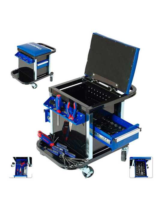 Asiento Rodante + Herramientas, 136 Piezas, (Métrico-Sae) WORKPRO