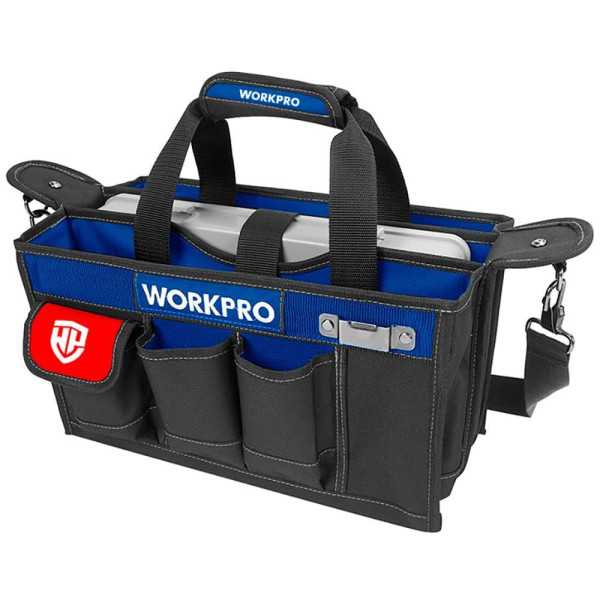 Bolsa de Herramientas con Correa, Caja Divisora y Múltiples Bolsillos, 39 x 22 x 29 cm WORKPRO