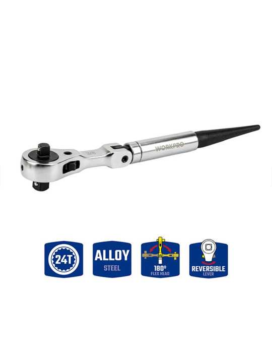 Carraca 2 en 1, Reversible ½-3/8 pulg, 24 Dientes WORKPRO