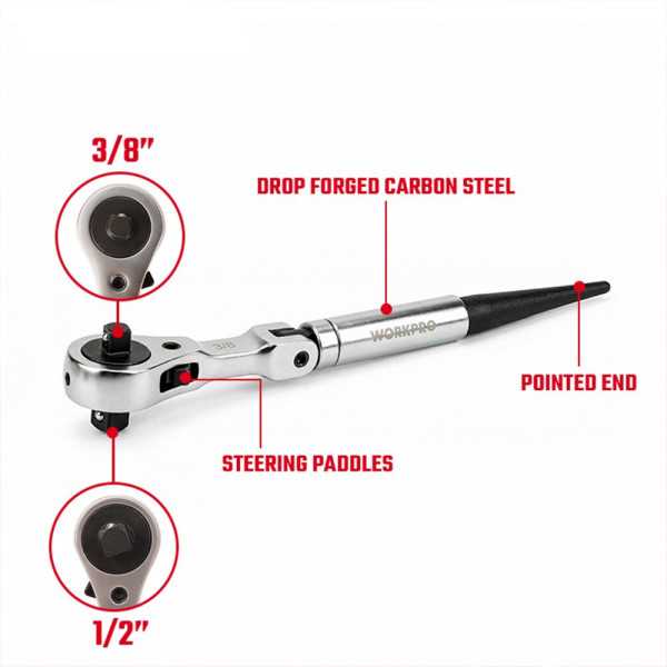 Carraca 2 en 1, Reversible ½-3/8 pulg, 24 Dientes WORKPRO